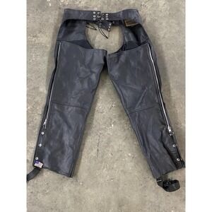 Daniel Smart Black Leather Motorcycle Chaps Pants Mens 2XL Heavy Duty Biker